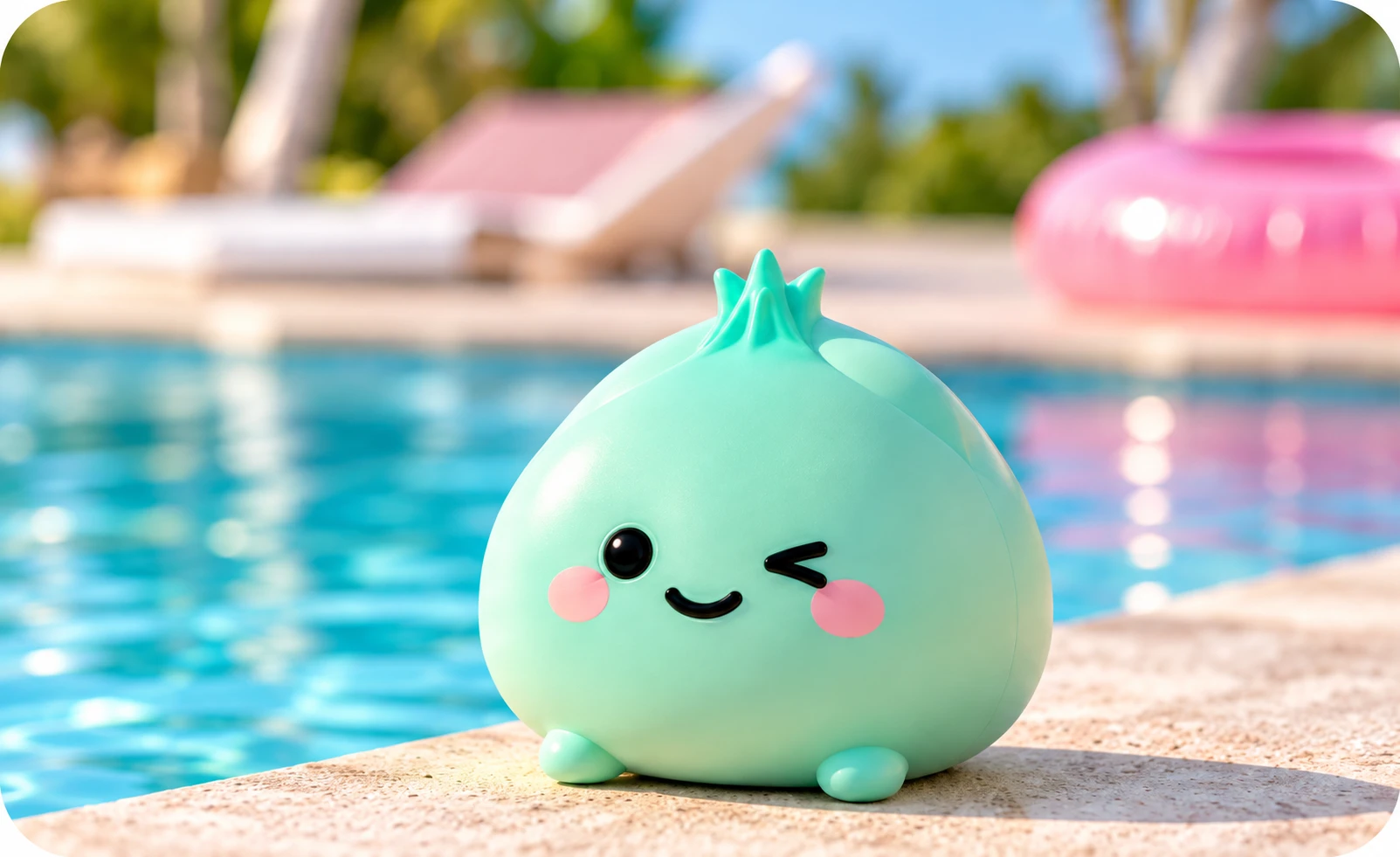 Aqua lounging poolside on a sunny day